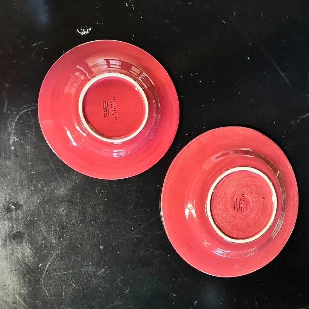 2 POTTERY BARN Sausalito Plates - Dinner & Side/Soup/Rimmed Bowl Red/Maroon